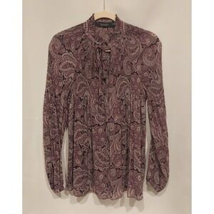 Lauren‎ Ralph Lauren Womens Plum Paisley V-Neck Chiffon Flowy Blouse Size Medium